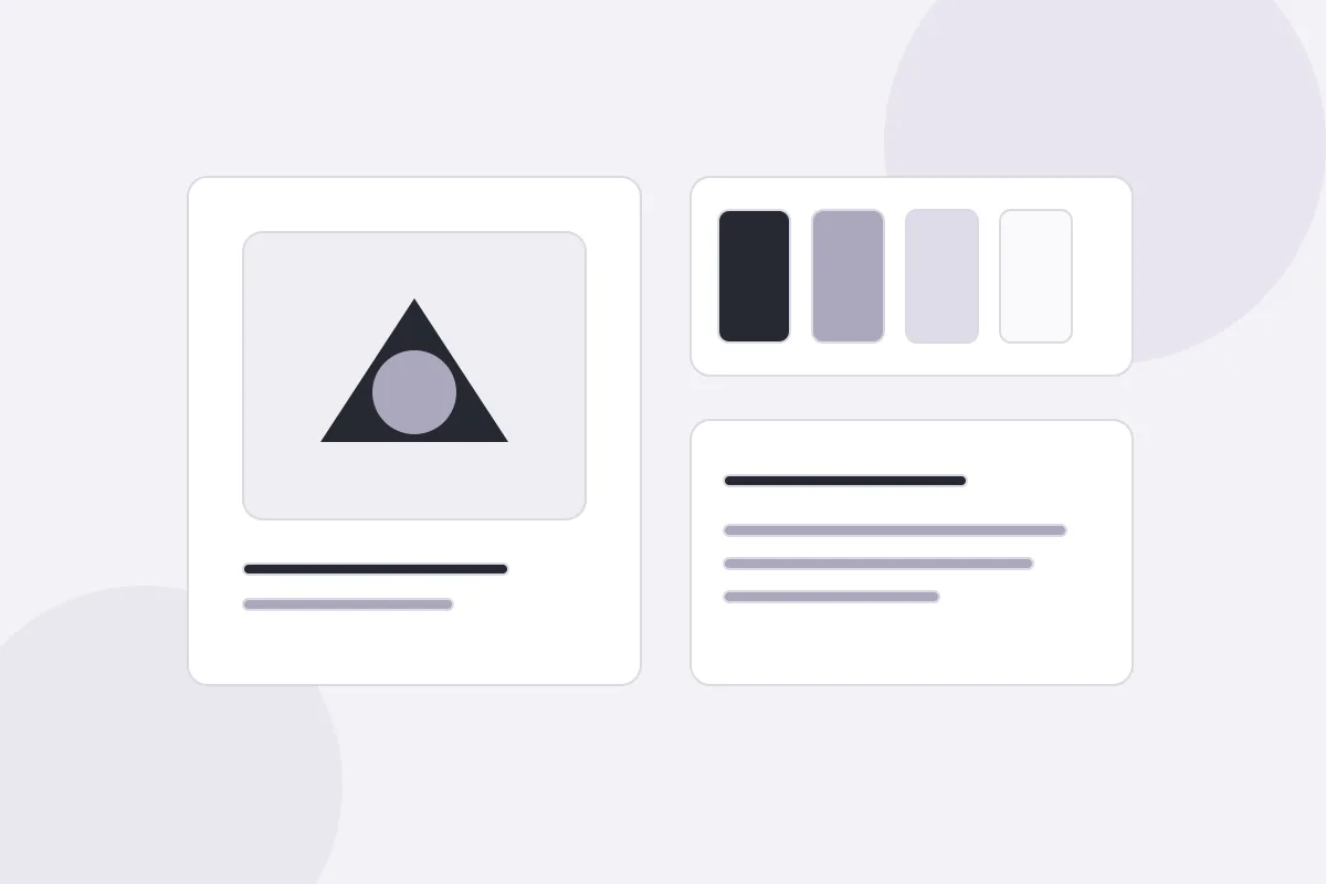 Illustration of a geometric brand mark, coordinated colour palette and consistent page elements